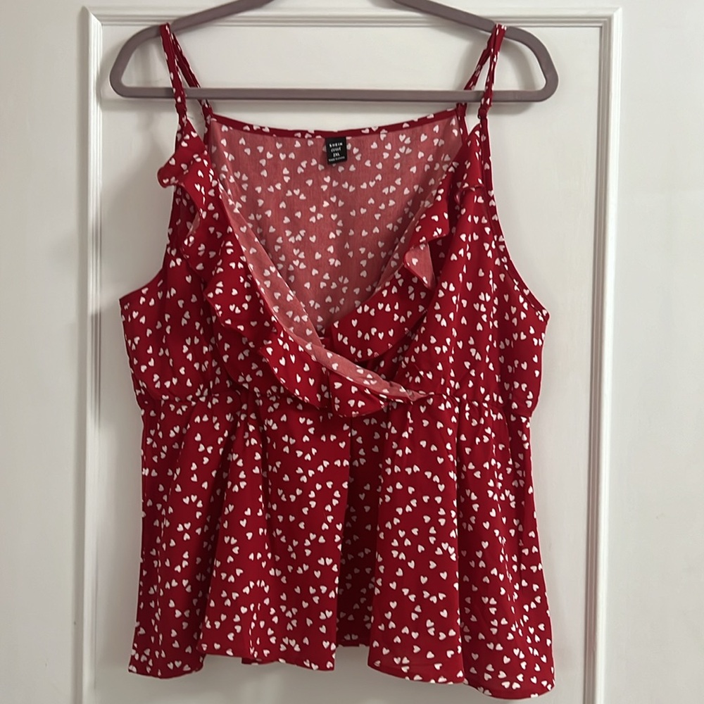 NWOT SHEIN Hearts Ruffle Red Tank Top, Size